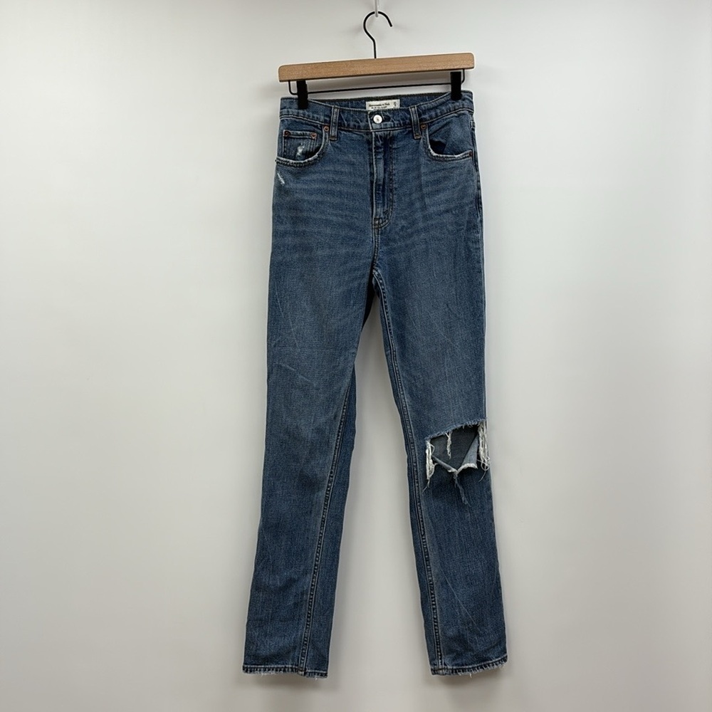 Abercrombie & Fitch The '90s Slim Straight Ultra High Rise Distressed Jeans 27 - Picture 2 of 9
